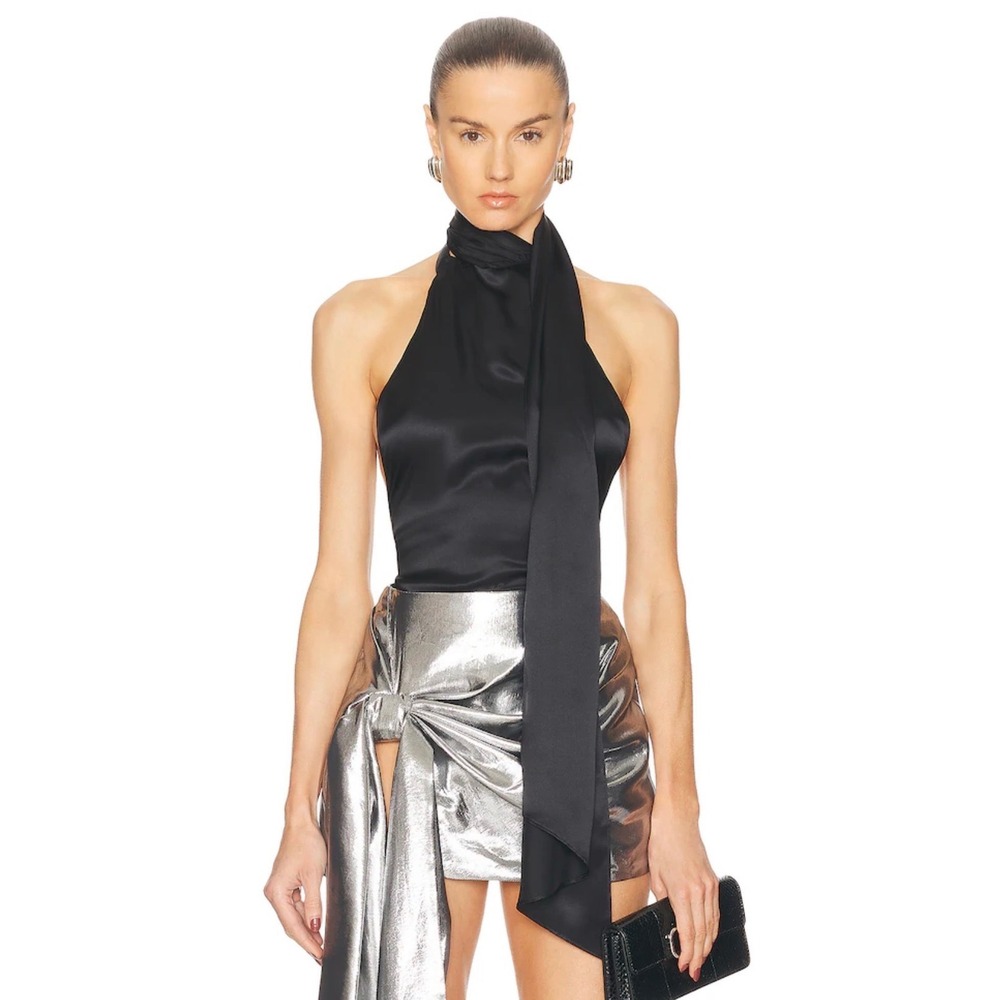 MONOT Silk Scarf Top in Black Size 36 (Small)‎